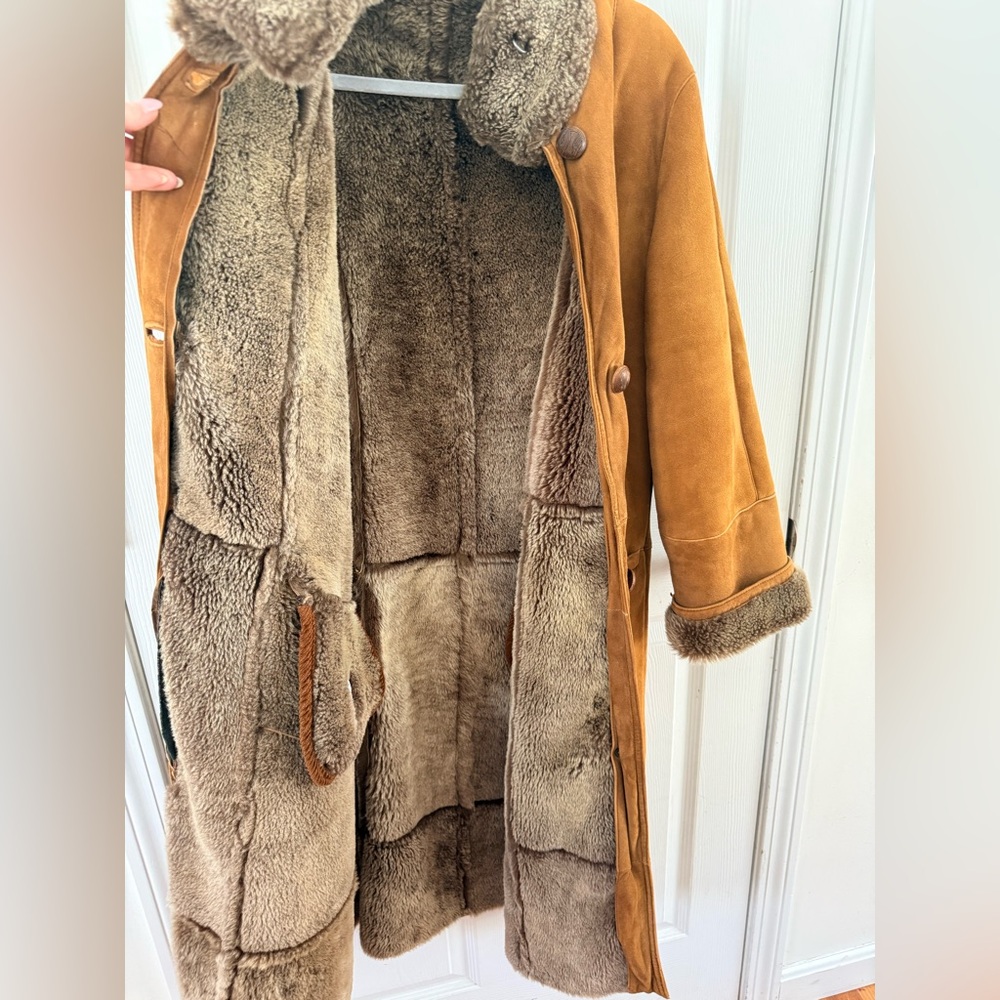 VTG Italian Shearling Suede Sheepskin Long Coat Size S - Picture 9 of 10
